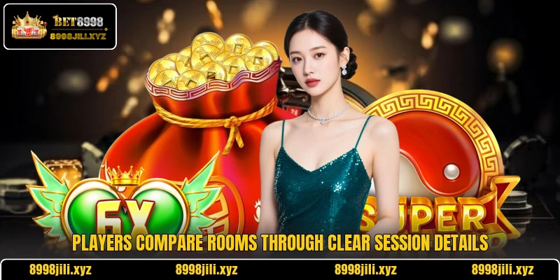 Players compare rooms through clear session details